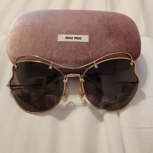 Miu Miu Men,Women MU 56RS 65 Gold/Grey Sunglasses with Hard Case